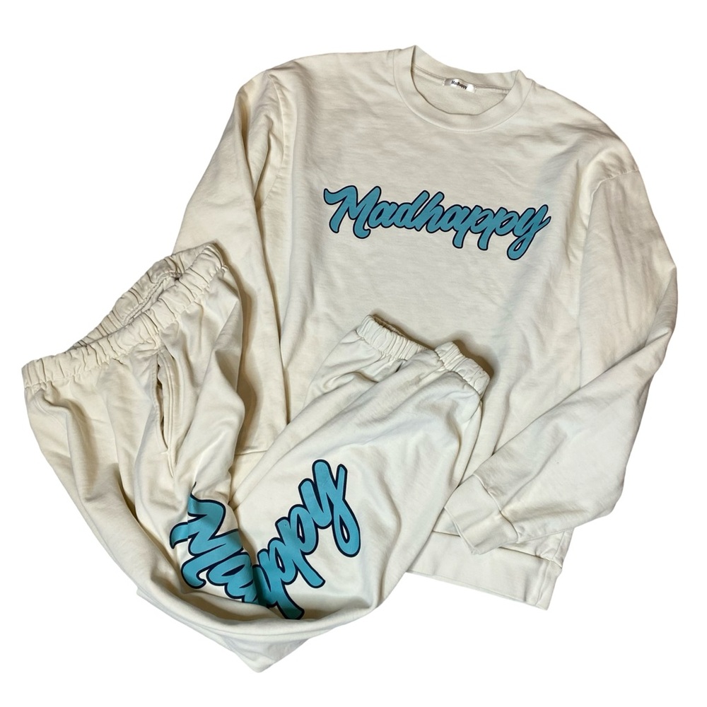 Madhappy Off White Turquoise Campus Crewneck Sweatpant set size medium & large - Picture 2 of 15